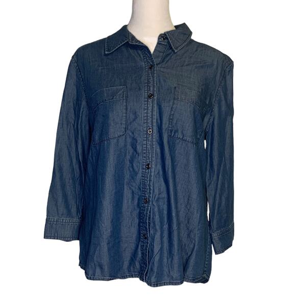 Theory quarter sleeve denim button down shirt size M - Picture 1 of 13